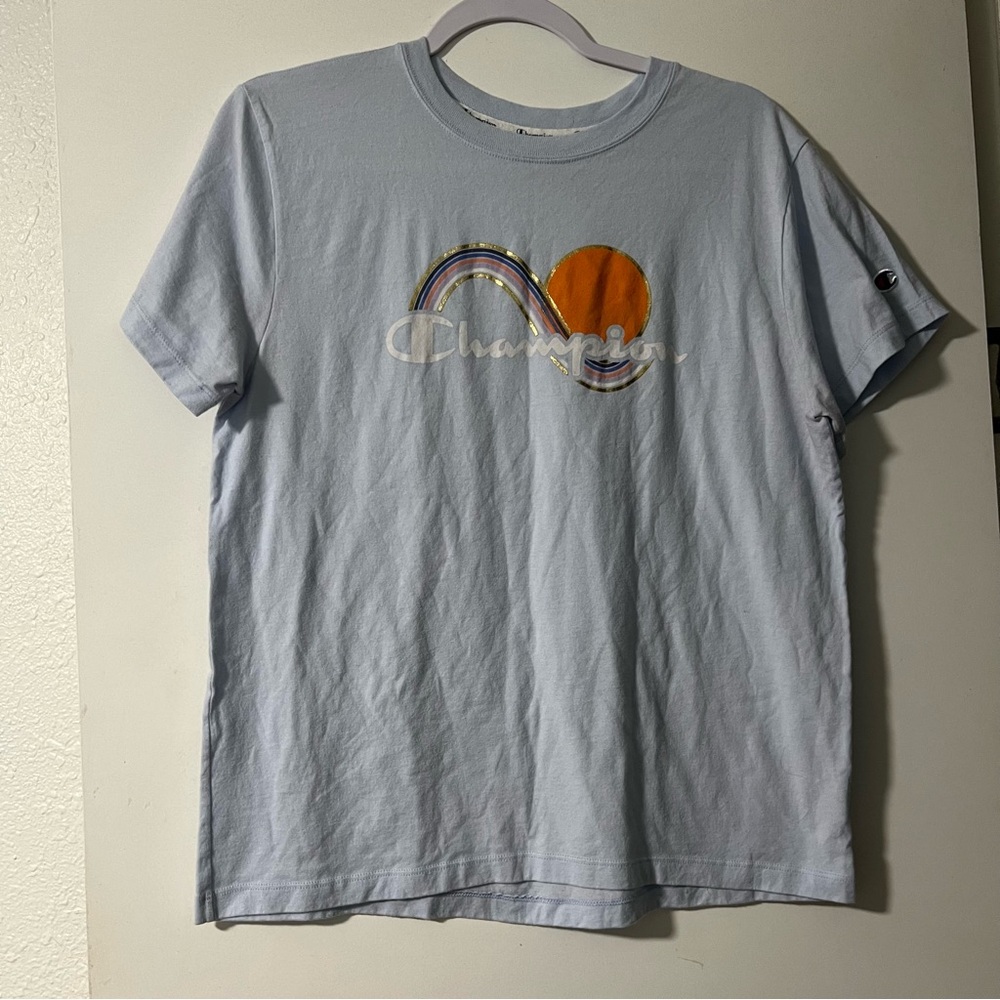 Champion Sky Blue Tee with Orange Graphic